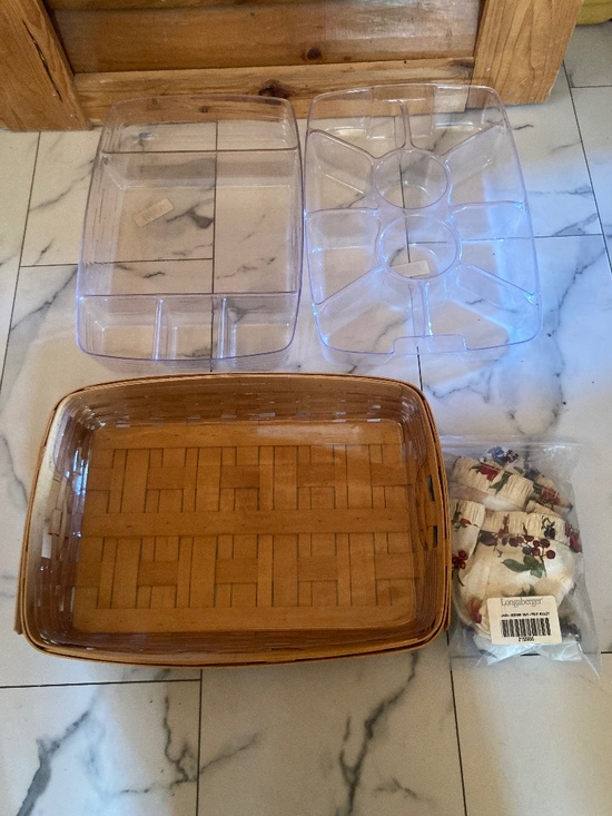 Longaberger Other - NWOT Longaberger Large Hostess Tray Lot 5 10 Way Inserts Fruit Medley Liner HTF